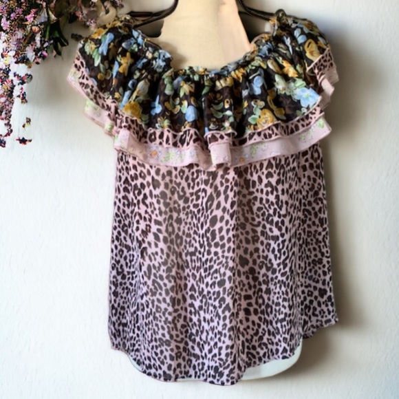 Kori Leopard Floral Print Top Size Large - Picture 1 of 10